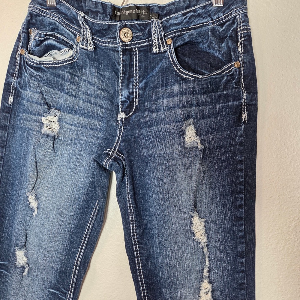 Y2k thick stitch distressed bootcut denim Twentyone Black by Rue21 Juniors 7/8R - Picture 3 of 10